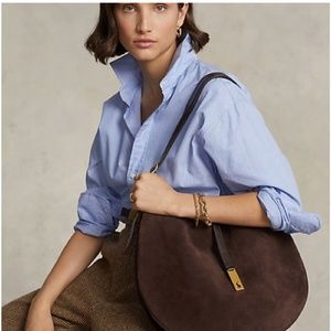 Polo Ralph Lauren Polo IF Leather-Trim Suede Shoulder Bag in Camel